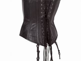 Grote Maten Echt leren corset model 10 zwart in xs t/m 6xl