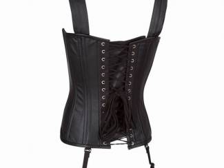 Grote Maten Echt leren corset model 04 zwart in xs t/m 6xl