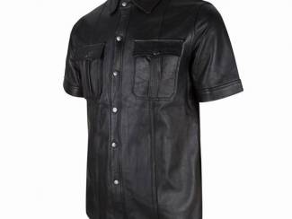 Fraai zwart leren overhemd in small t/m 6xl