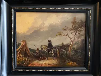 Overige Antiek schilderij  officier op een paard. En een schilderij Van O