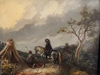 Overige Antiek schilderij  officier op een paard. En een schilderij Van O