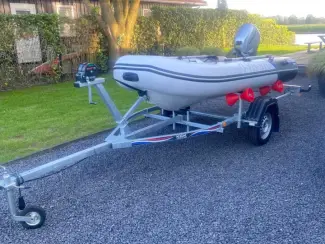 Rubberboten Yam 310 TAF aluminium bodem rib + 20 PK Honda + Kick trailer