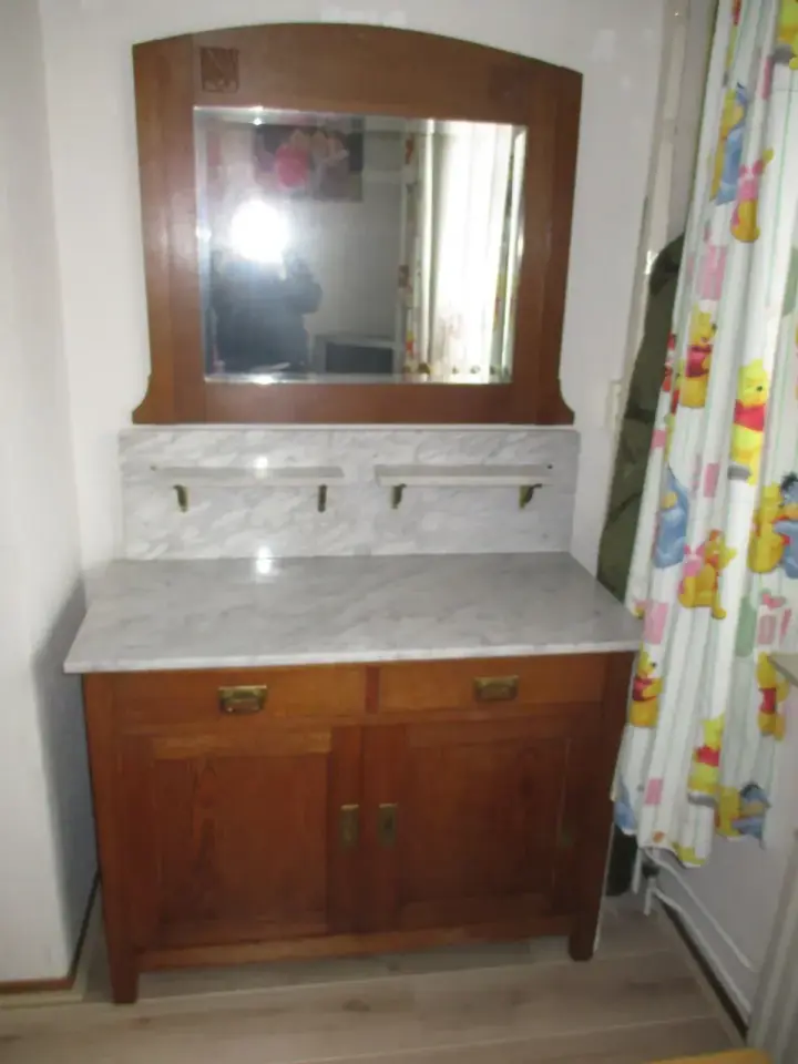 Antieke Eikenhouten Spiegelkast