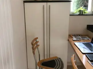Keuken | Keukenelementen Aanbouwkeuken Beige (Vanille) met RVS handgrepen