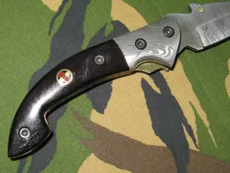 Militaria Zakmes Damast met Lederen Foudraal