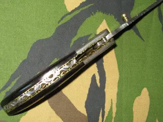 Militaria Zakmes Damast met Lederen Foudraal