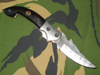Militaria Zakmes Damast met Lederen Foudraal