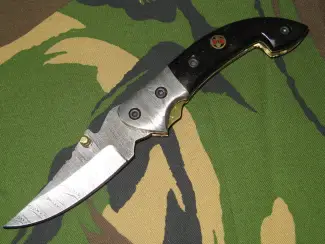 Militaria Zakmes Damast met Lederen Foudraal