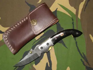 Militaria Zakmes Damast met Lederen Foudraal