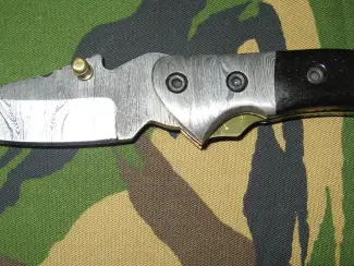 Militaria Zakmes Damast met Lederen Foudraal