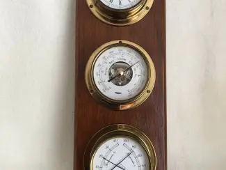 antieke messing barometer/hygro en temperatuur meter en klok