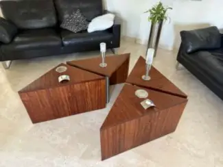 Tafels | Salontafels Salontafel bubinga hout met RVS poot 4 driekhoeken