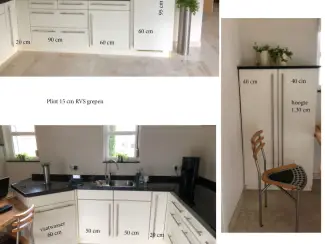 Aanbouwkeuken Beige (Vanille) met RVS handgrepen, maten zie teken